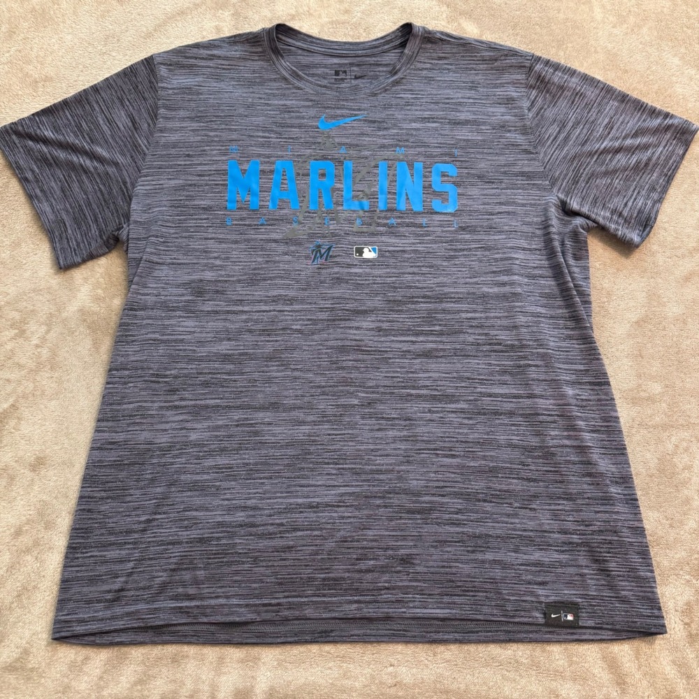 Nike Miami Marlins MLB Dri-FIT Grey Space Dye Tee Mens XL Authentic Collection